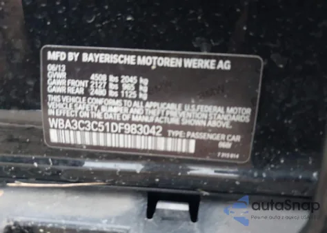 2013 BMW 320I xDrive из США, поврежденный, VIN WBA3C3C51DF983042